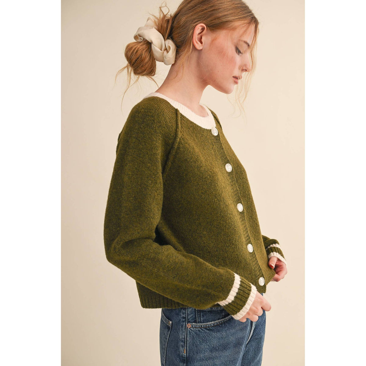 &MERCI - TWO TONE SWEATER CARDIGAN MSW11246: CHOCOLATE BROWN / M