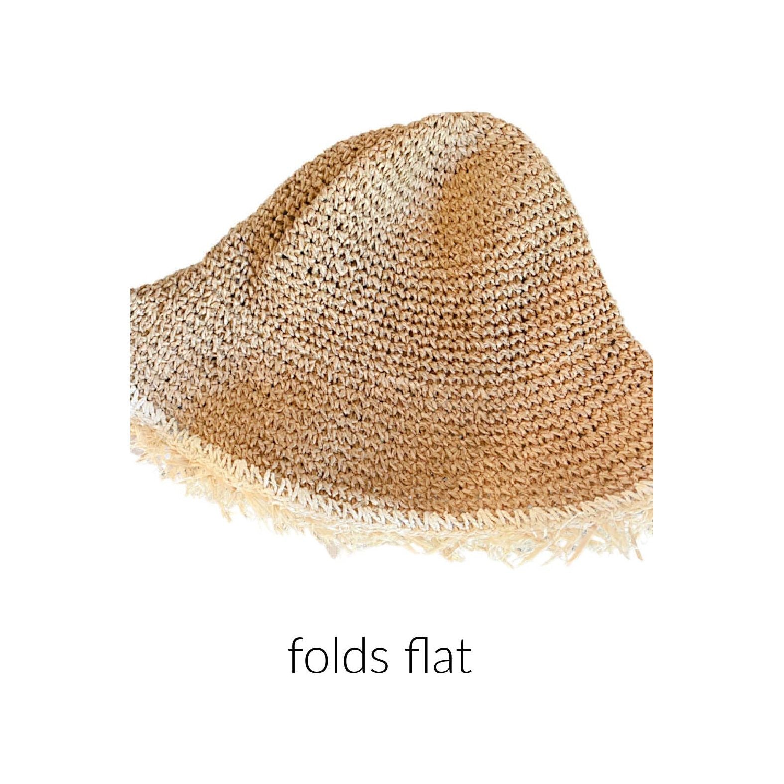 Frayed Edge Foldable Straw Bucket Hat | Beige