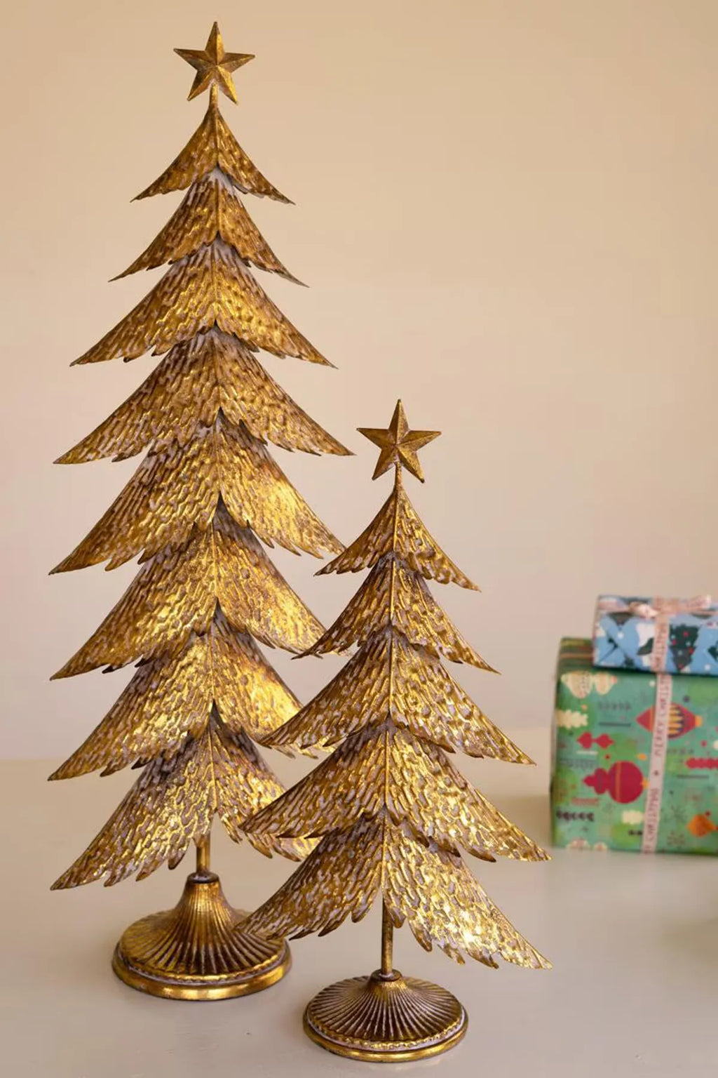 S/2 Antique Gold Christmas Trees