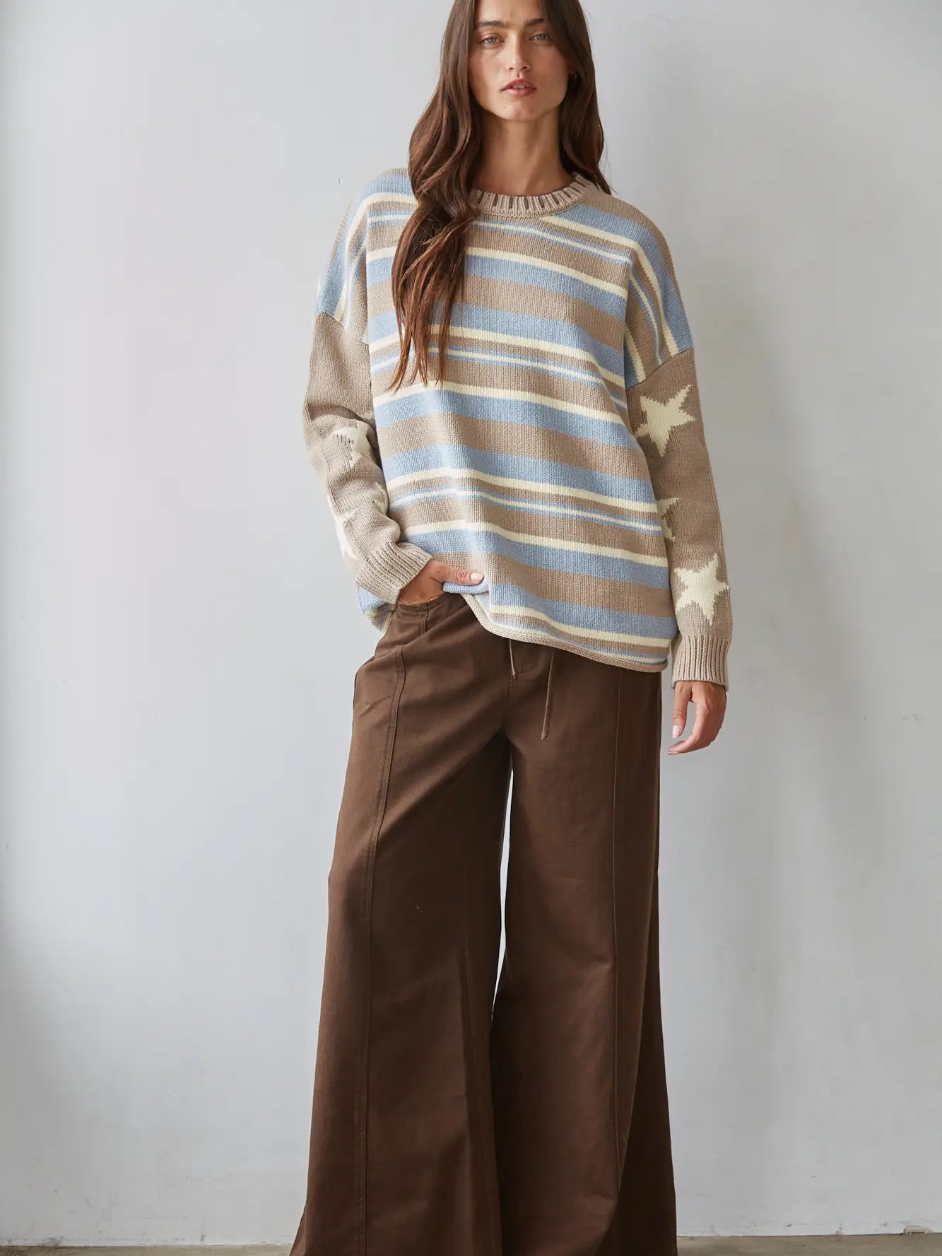 Knit Sweater Striped Pullover with Star Detail