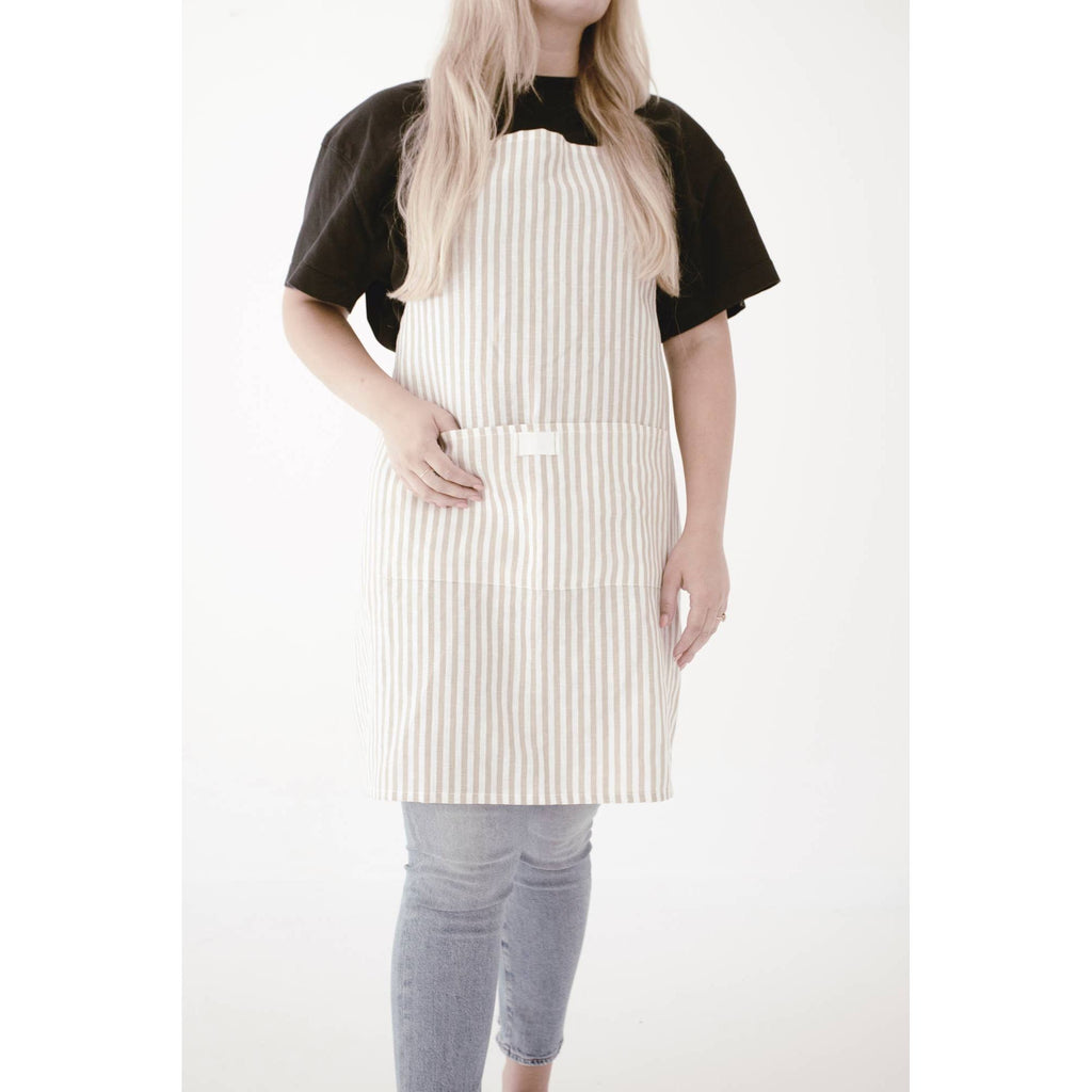 Keepsake Jar Linen Adult Bistro Apron in Oatmeal Stripe