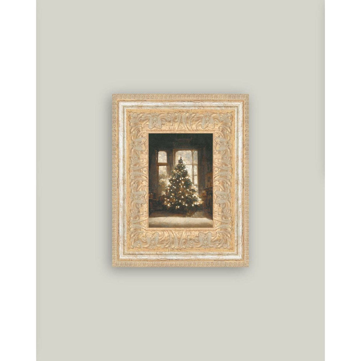 Glowing Christmas Tree Framed Antique Art | 7 x 9