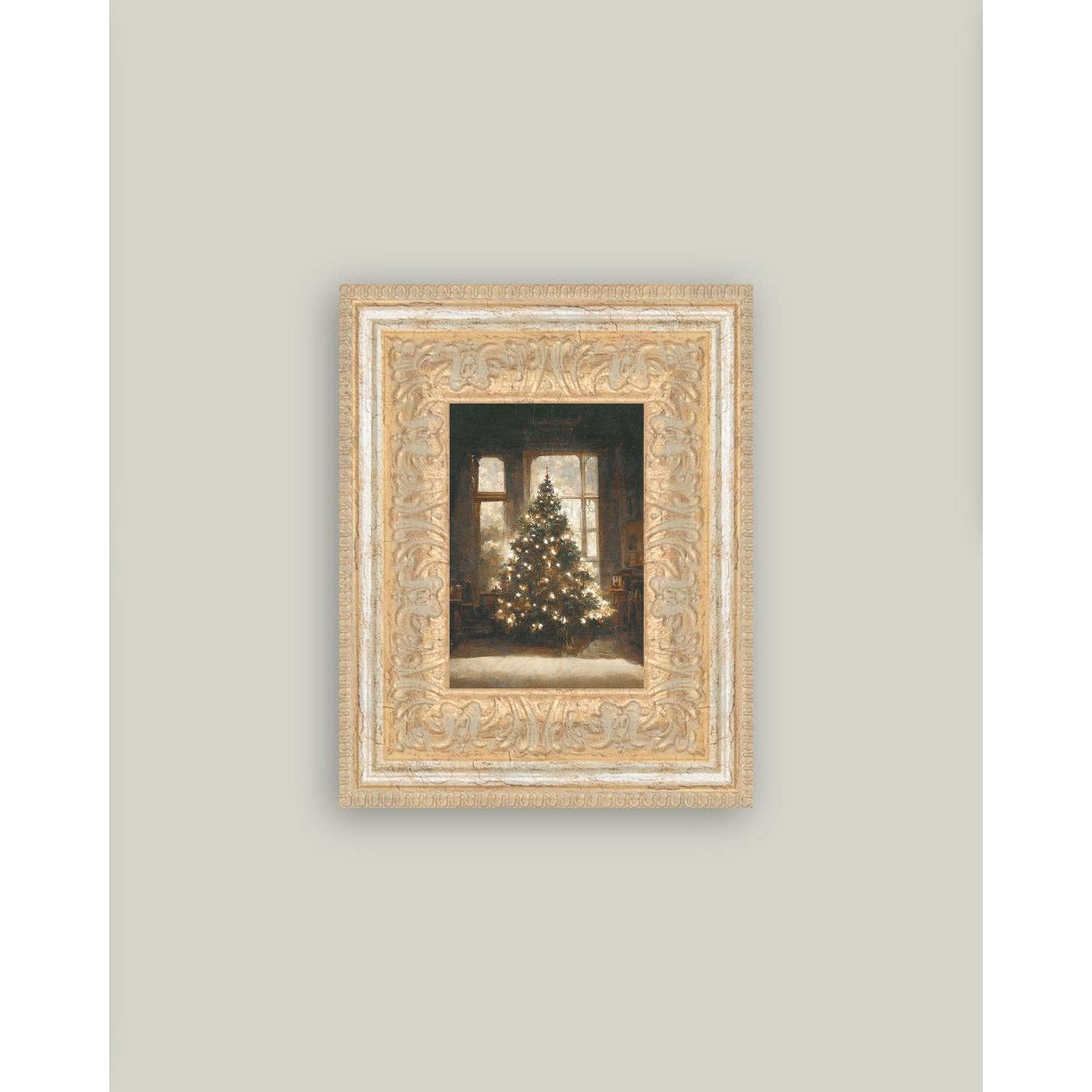 Glowing Christmas Tree Framed Antique Art | 7 x 9