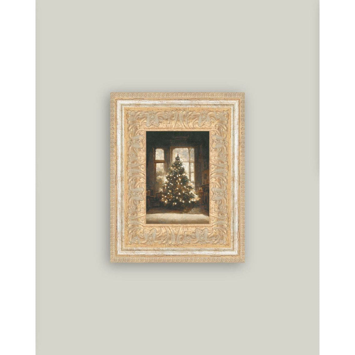 Glowing Christmas Tree Framed Antique Art | 7 x 9