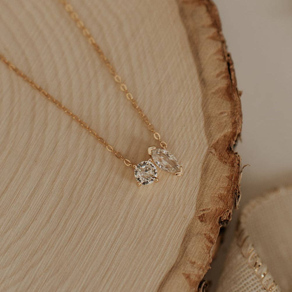 Sloane Two Stone Diamond Necklace | Silver