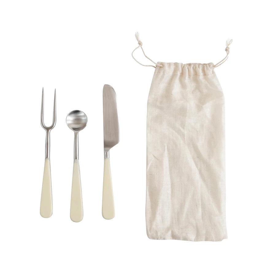 S?3 S/S Stainless Steel & White Resin Appetizer Utensils