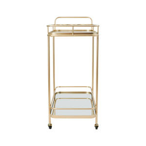 Mirrored Bar Cart on Casters  Gold Finish