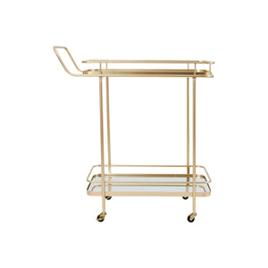 Mirrored Bar Cart on Casters  Gold Finish