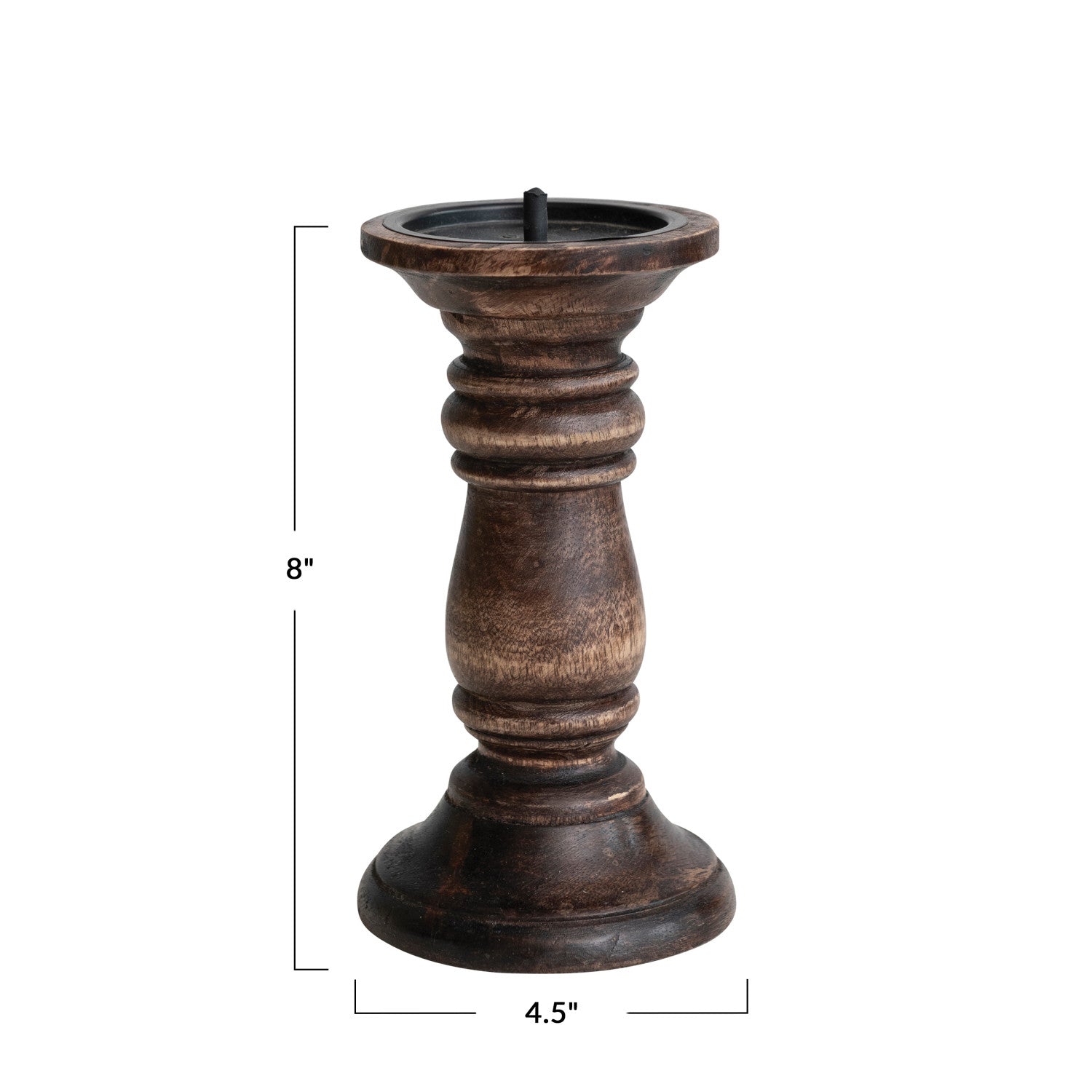 Hand-Carved Mango Wood Candle Holder | Espresso Finish