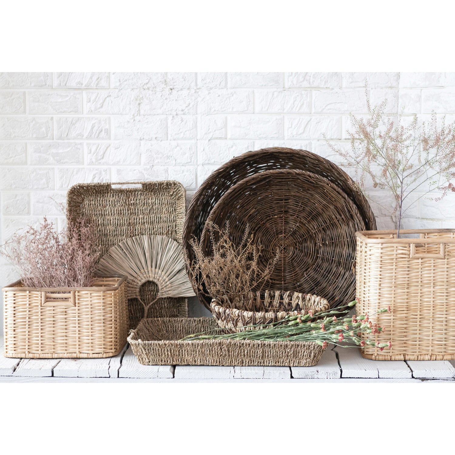 Woven Vine & Metal Baskets | Natural