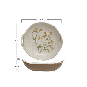 Hand-Painted Stoneware Bowl w/Botanicals