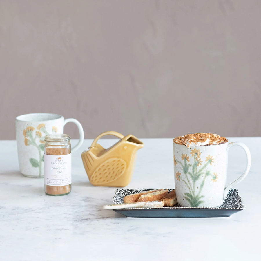 Hand-Painted Stoneware Mug w/Botanicals