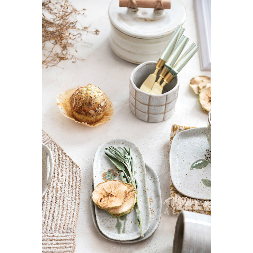 Hand-Painted Stoneware Plate w/Botanicals