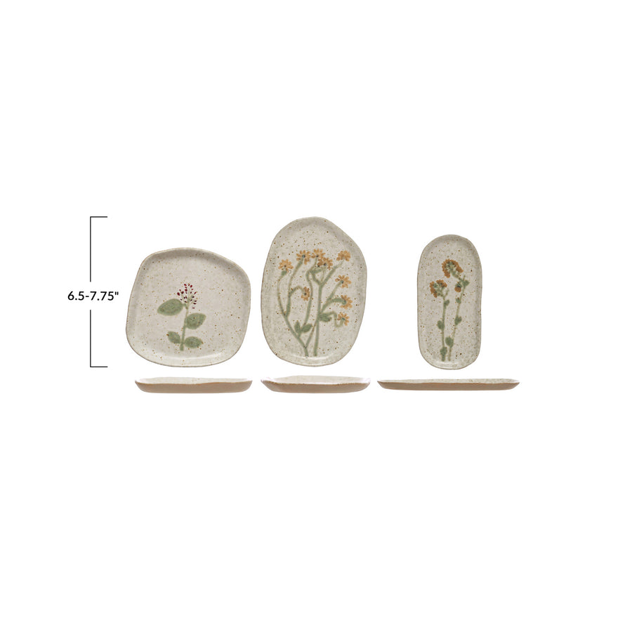 Hand-Painted Stoneware Plate w/ Botanicals,
