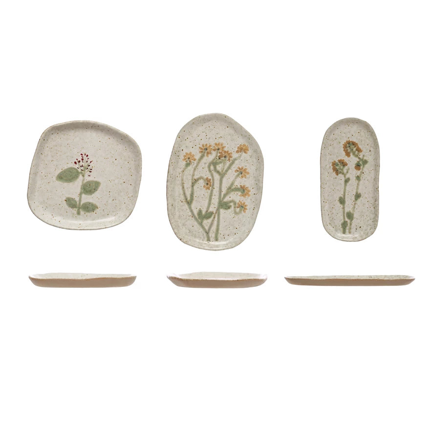 Hand-Painted Stoneware Plate w/Botanicals
