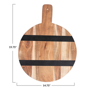 Wood Cheese/Cutting Board w/Stripes & Handle