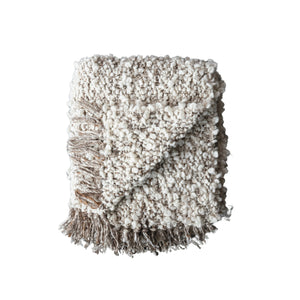 Woven New Zealand Wool Blend Shag Throw w/Fringe