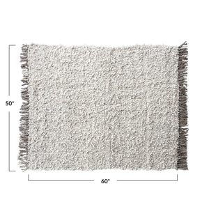 Woven New Zealand Wool Blend Shag Throw w/Fringe