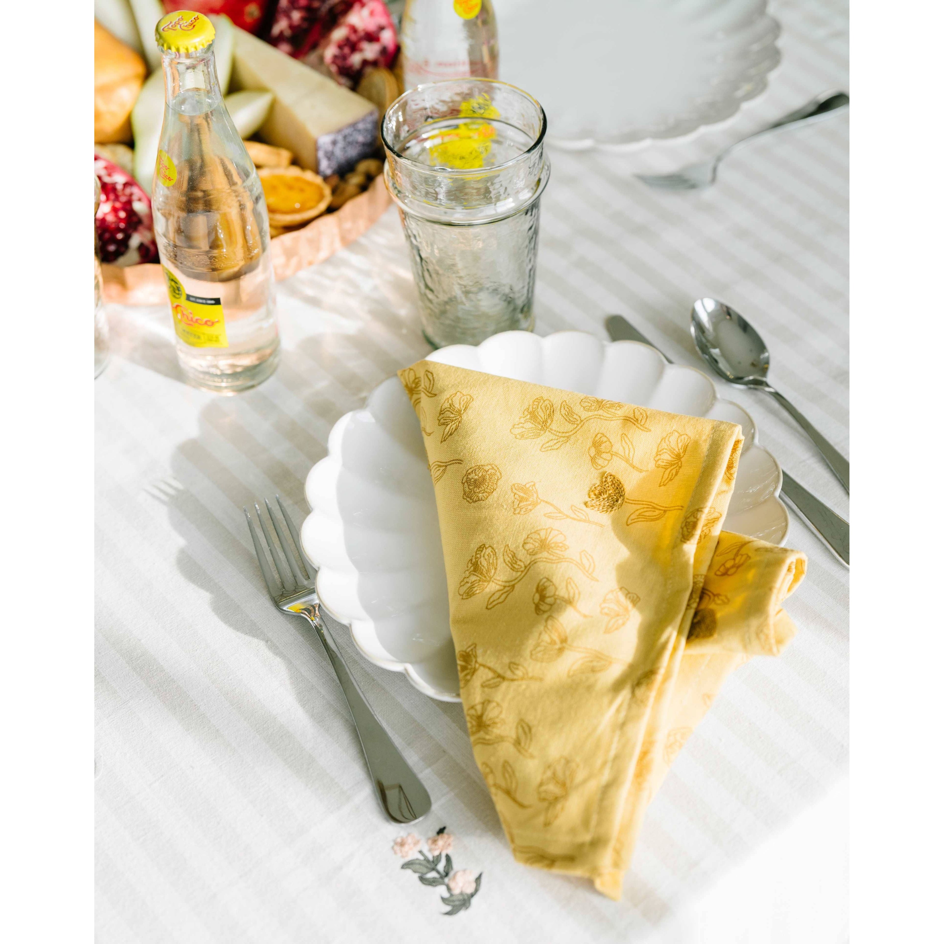 Yellow Poppy Embroidered Tea Towel