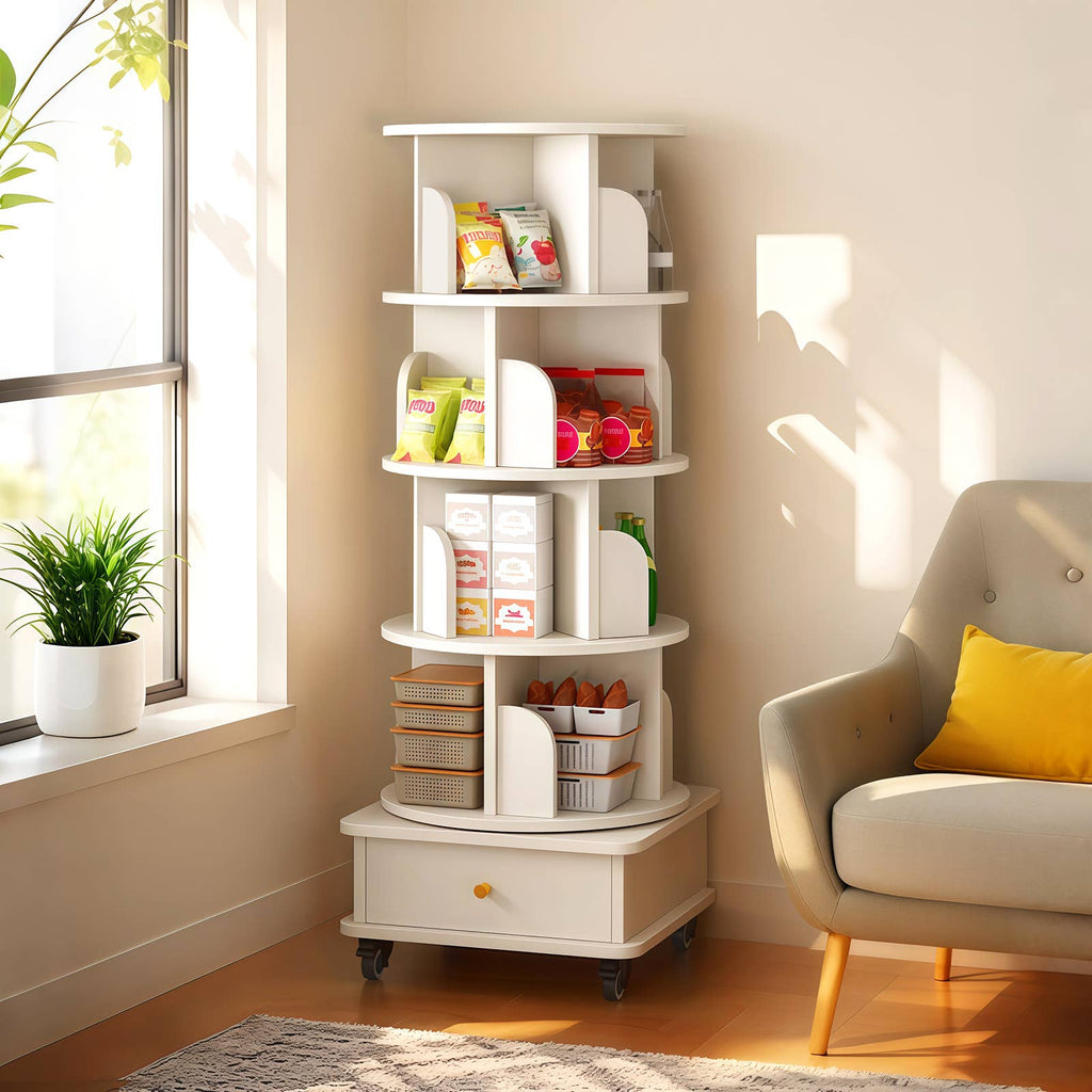 Rotating Bookshelf w/Drawer | 6 Tier