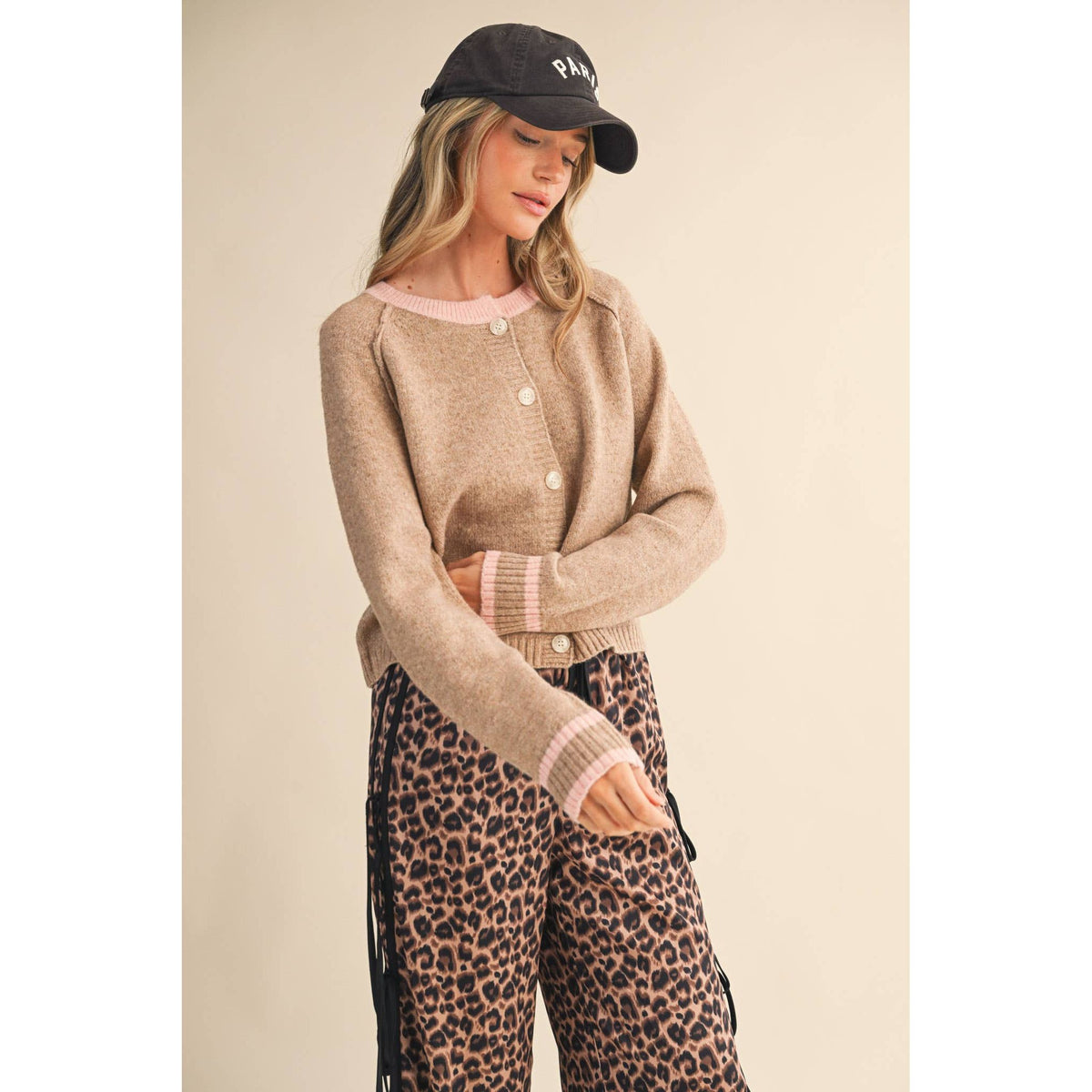 &MERCI - TWO TONE SWEATER CARDIGAN MSW11246: CHOCOLATE BROWN / M