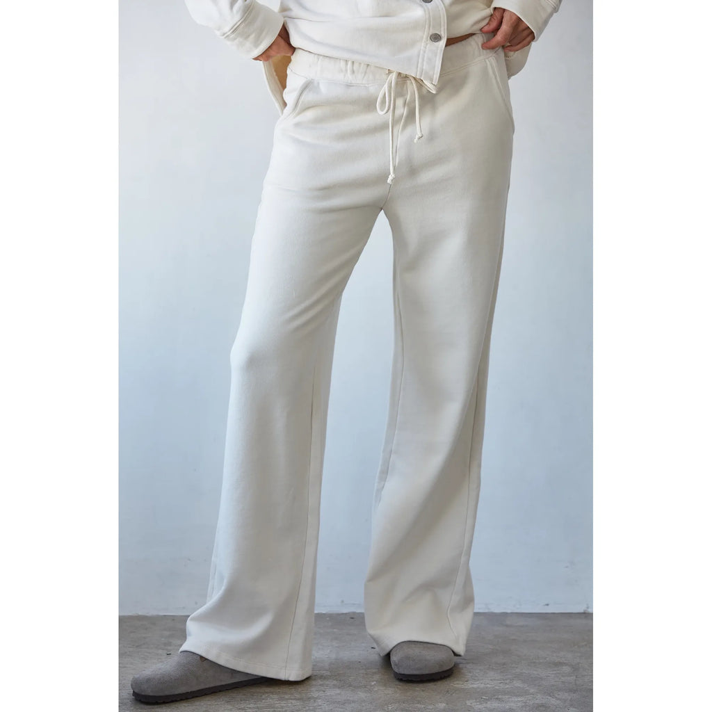 Knit Cotton Wide Leg Pants | Light Beige
