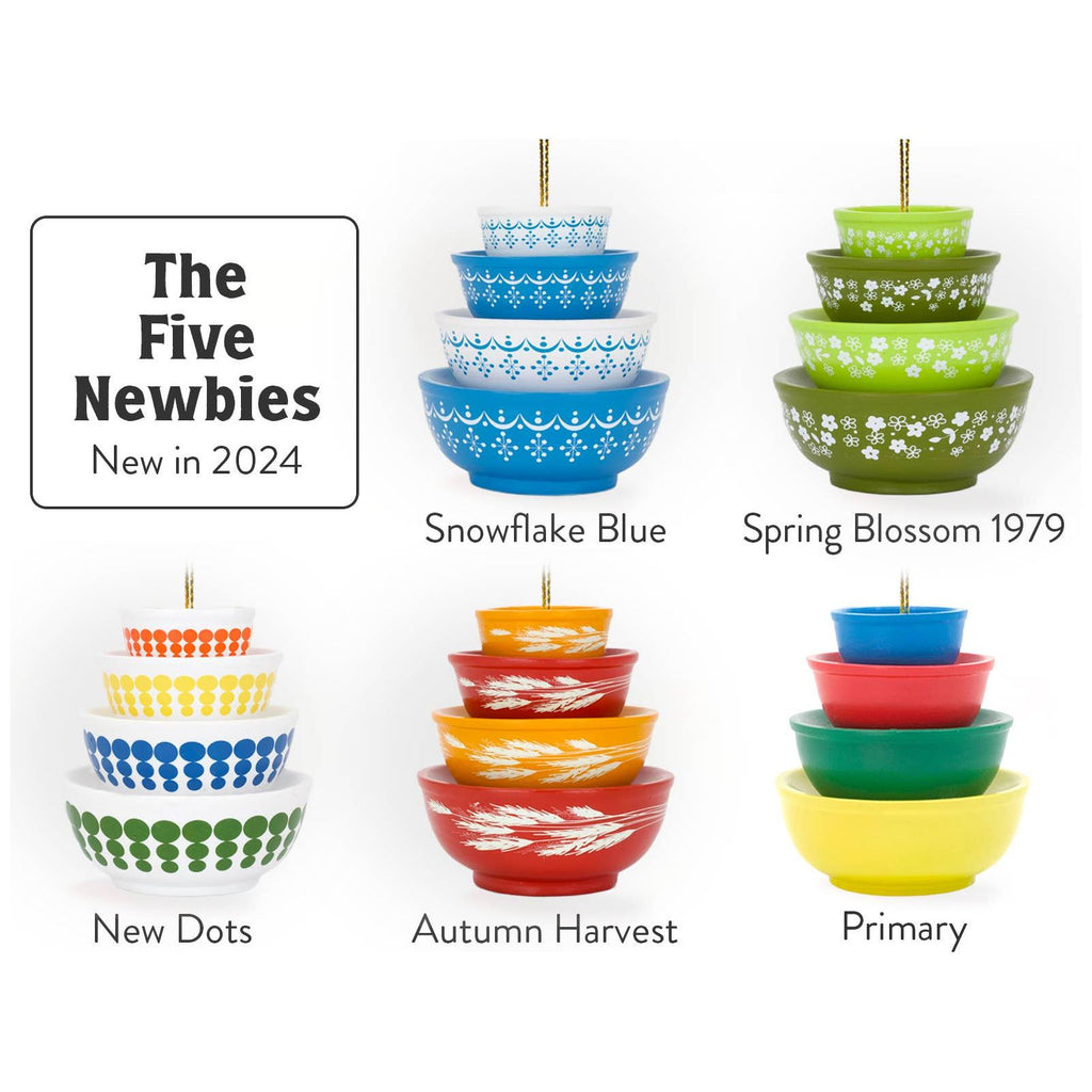 Miniature Pyrex Bowl Stack Ornament | Snowflake Blue