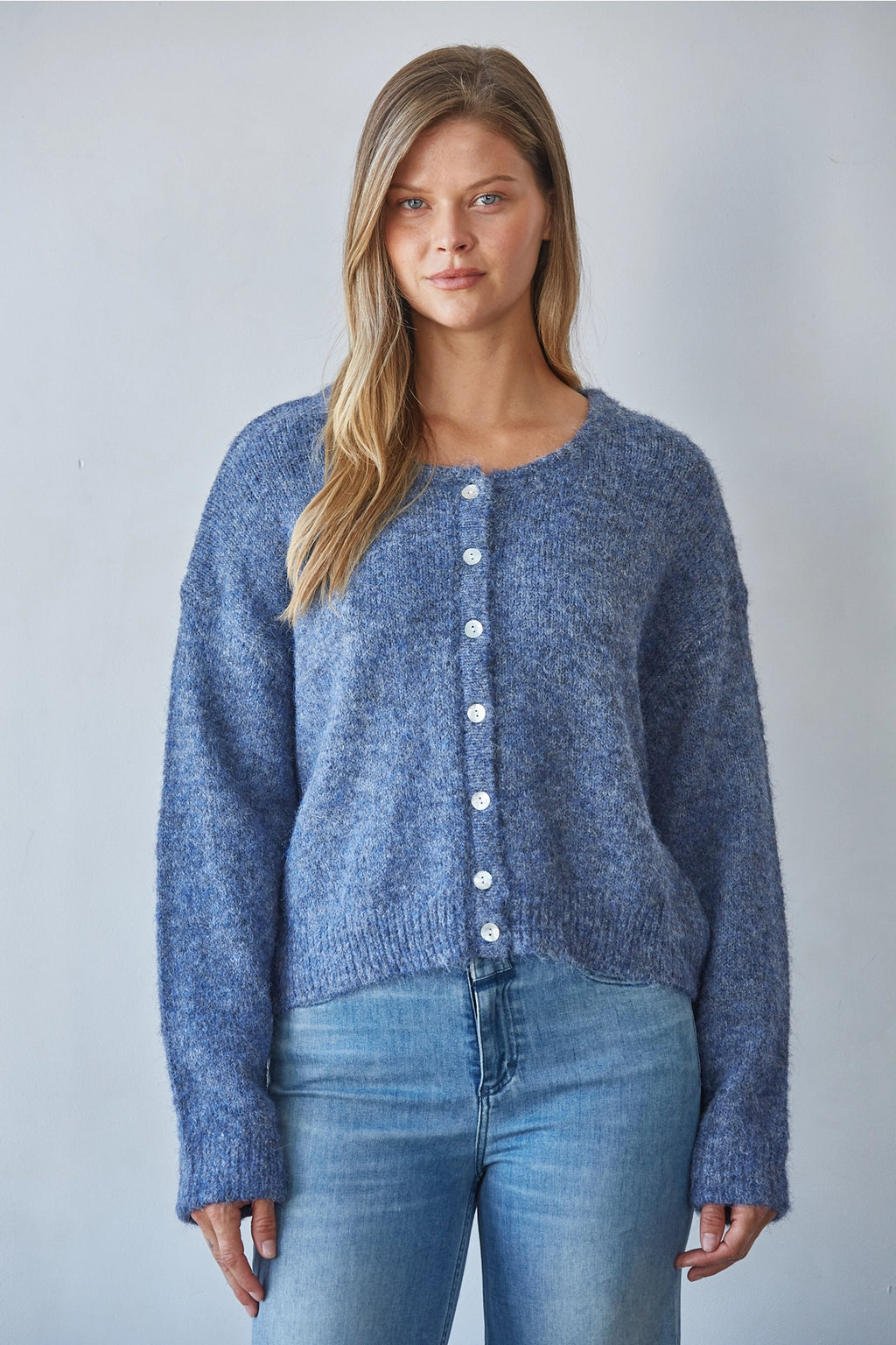 Knit Sweater Round Neck Long Sleeve Cardigan Top