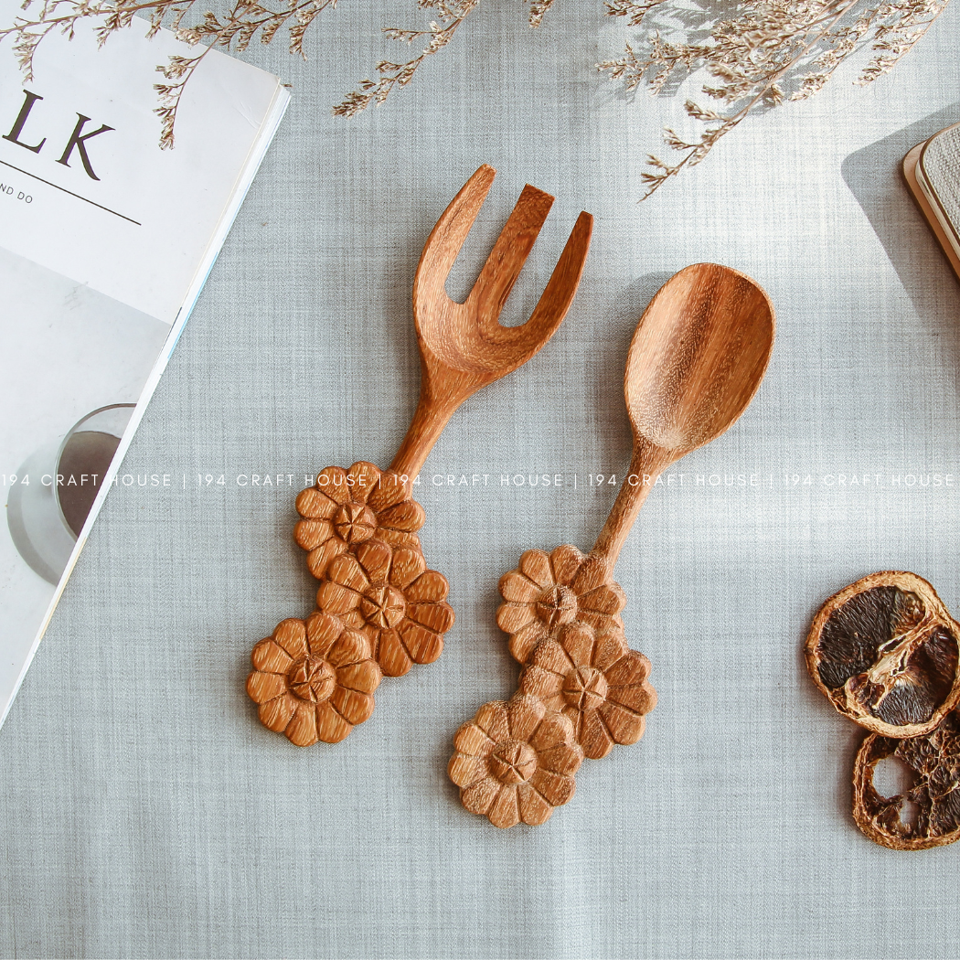 Hand-carved Wooden Spoon w/Flower-Shaped Handle