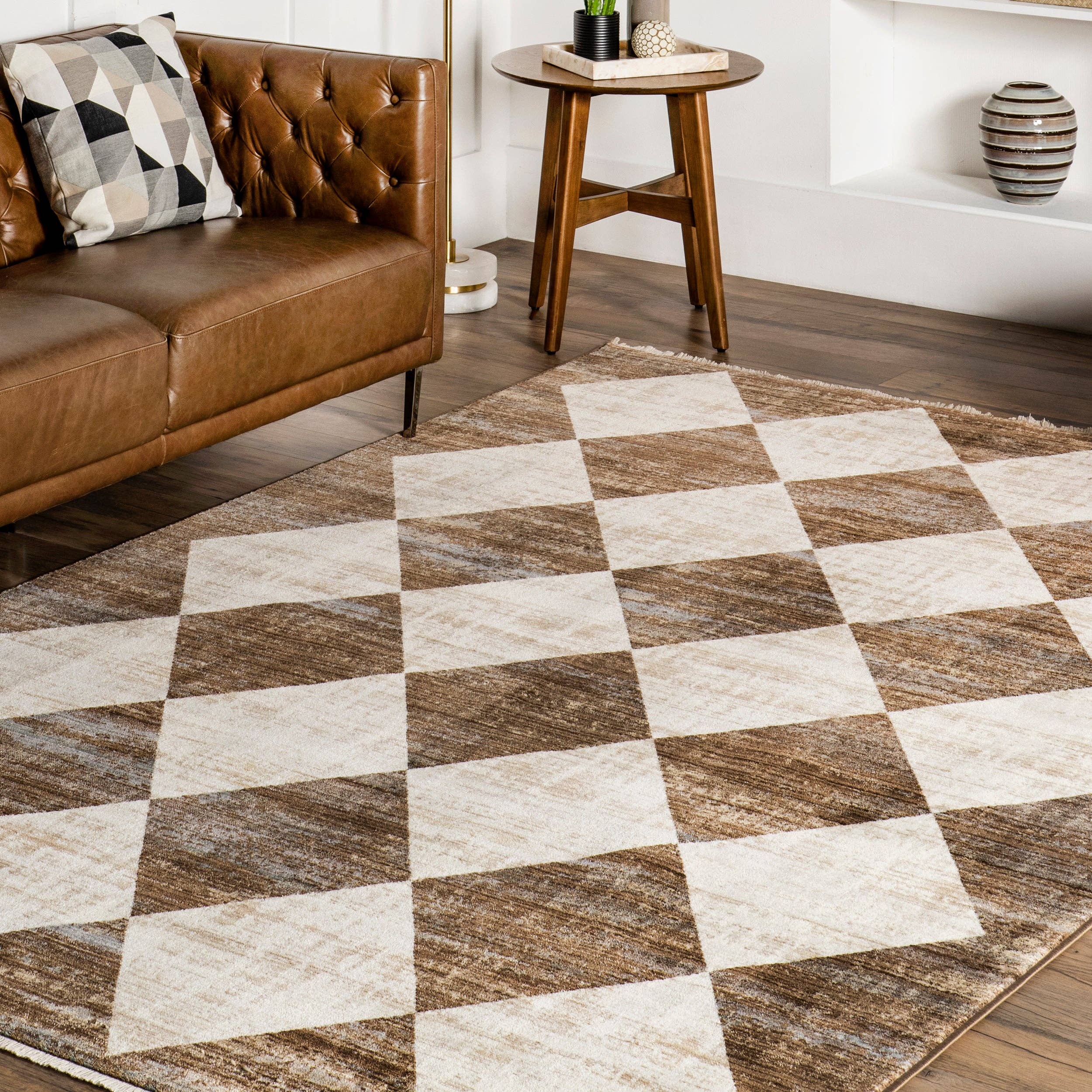 Meline Checkered Fringe Area Rug
