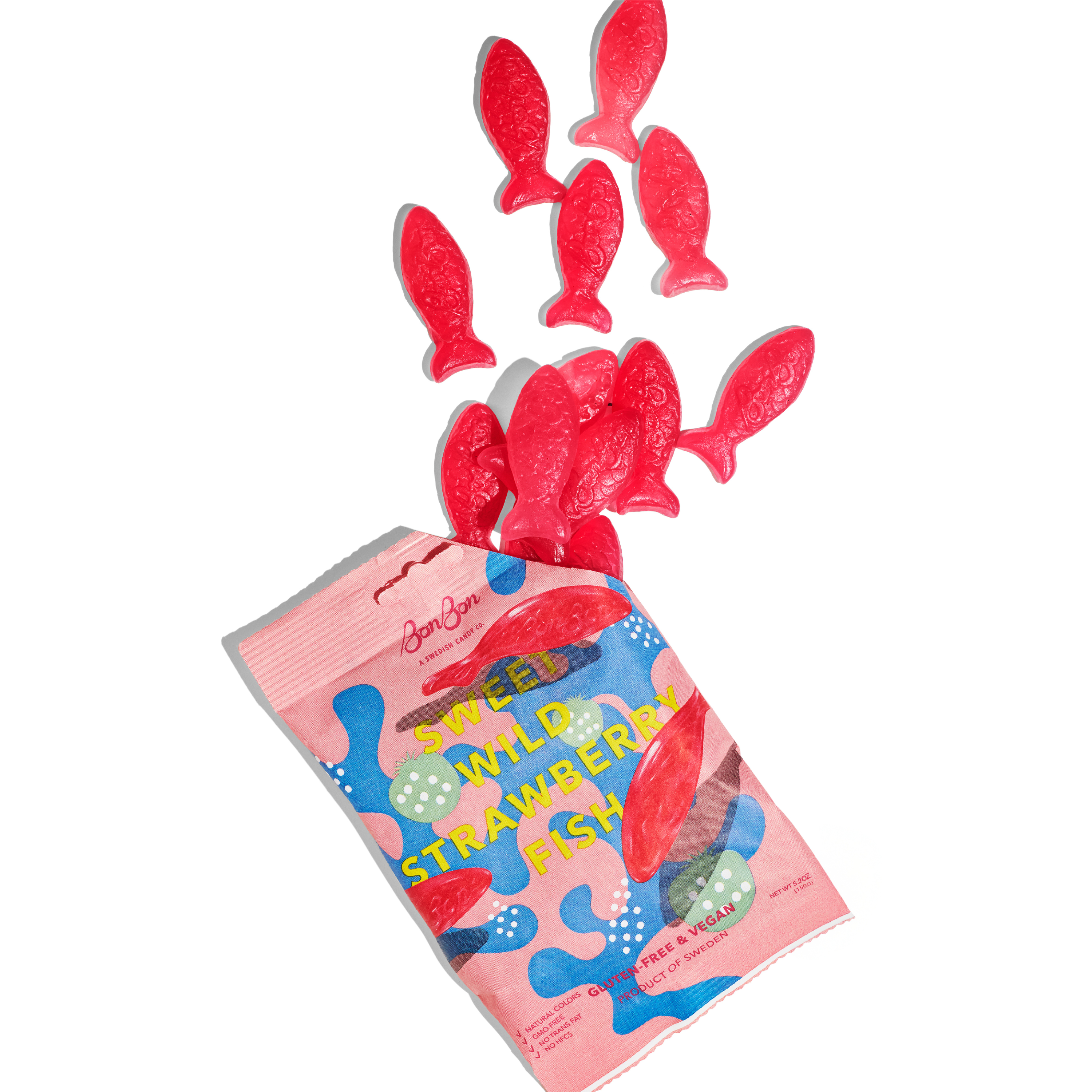BonBon - A Swedish Candy Co - Sweet Wild Strawberry Fish - Swedish Candy 5.2oz (150g)