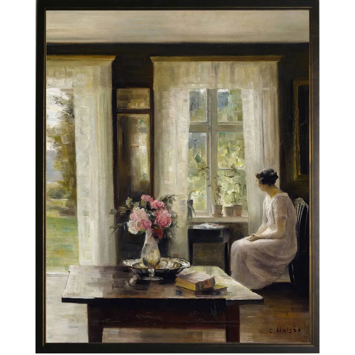 Vintage House Interior Painting - Woman at the Window | 16" x 20"