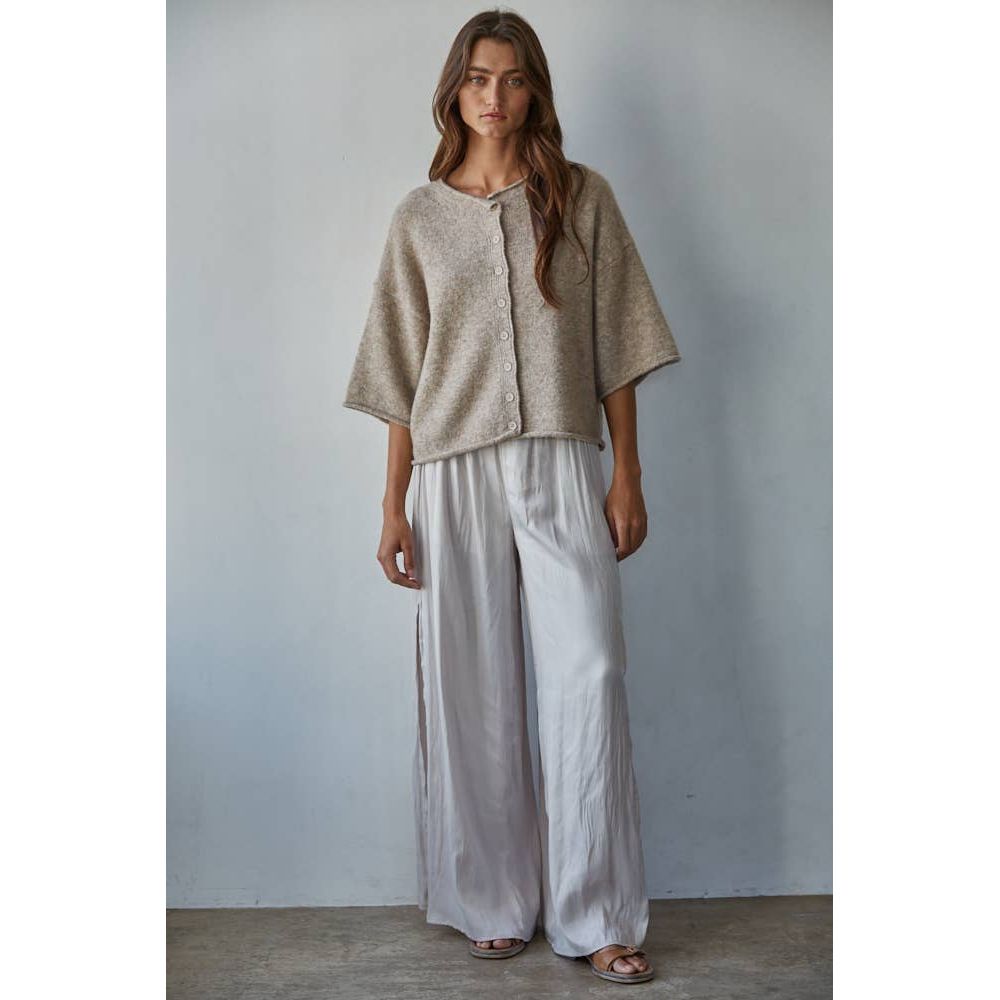 Knit Sweater Quarter Sleeve Button Up Cardigan Top