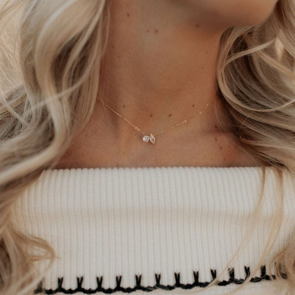Sloane Two Stone Diamond Necklace | Silver