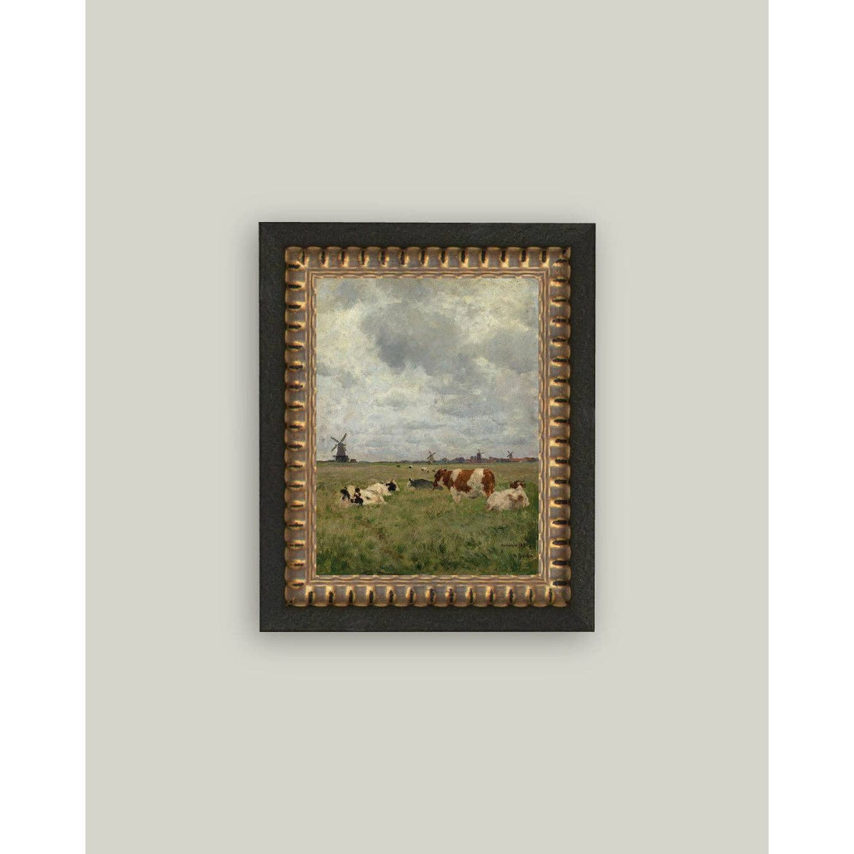 Cattle on the Pasture Framed Antique Art | 12x16