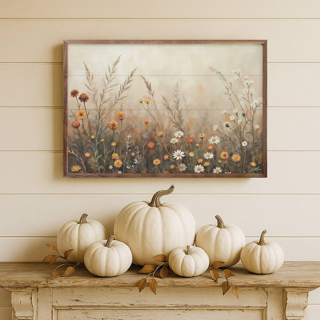 Fall Field w/Mums & Daisies Framed Art | 16 x 10