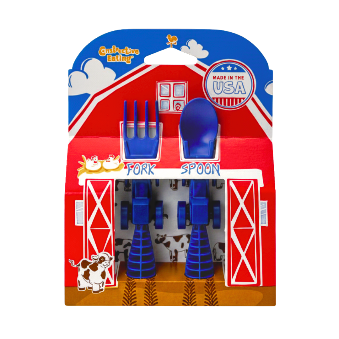 Constructive Eating - Set of 2 Tractor Utensils: Blue