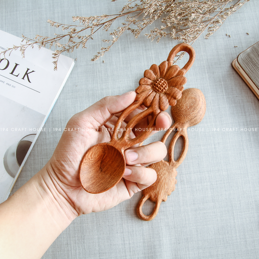 Hand-carved Wooden Spoon w/Flower-Shaped Handle