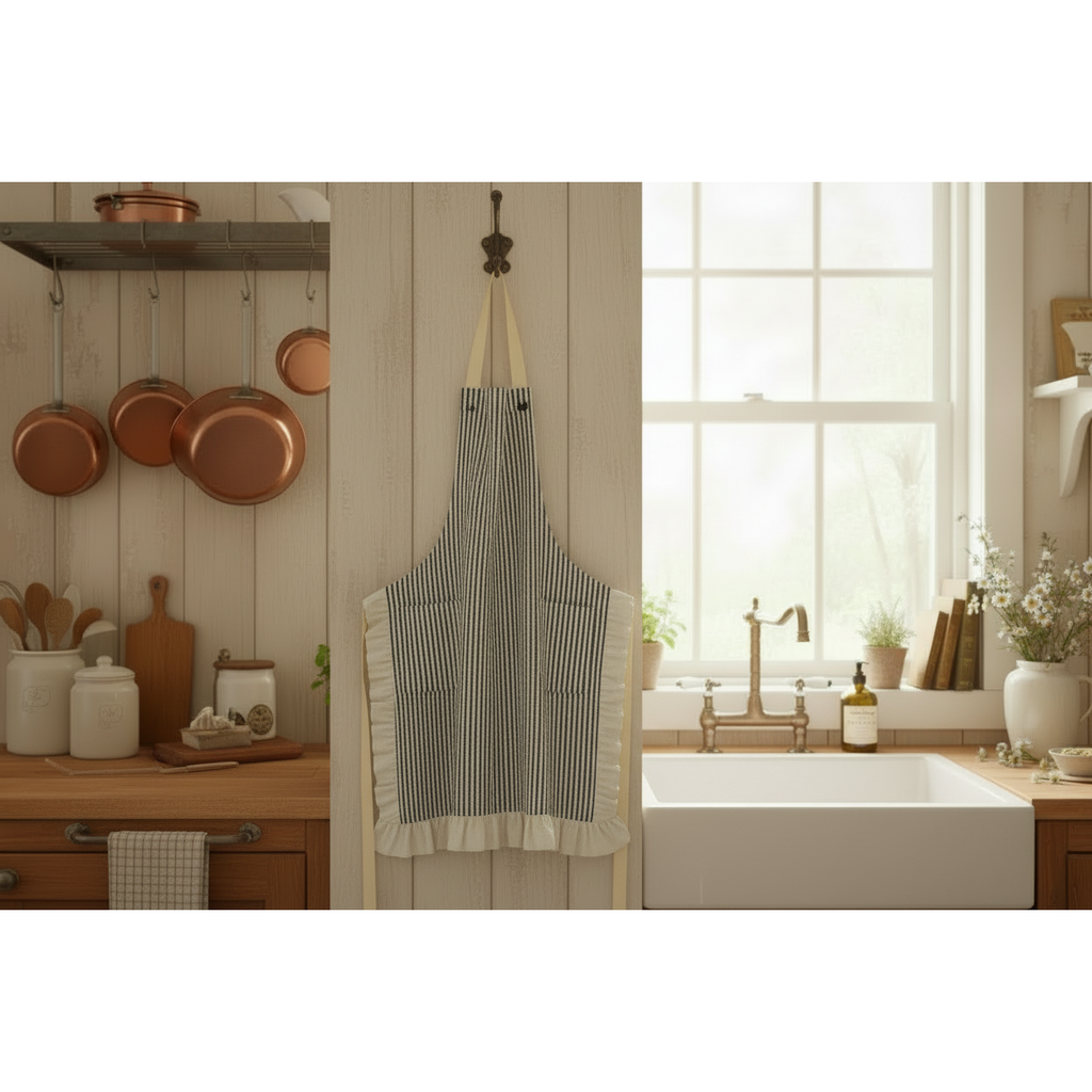Ruffle Pin Stripe Apron
