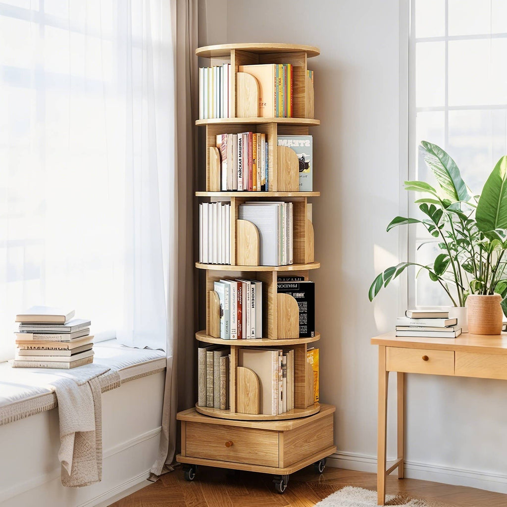 Rotating Bookshelf w/Drawer | 6 Tier