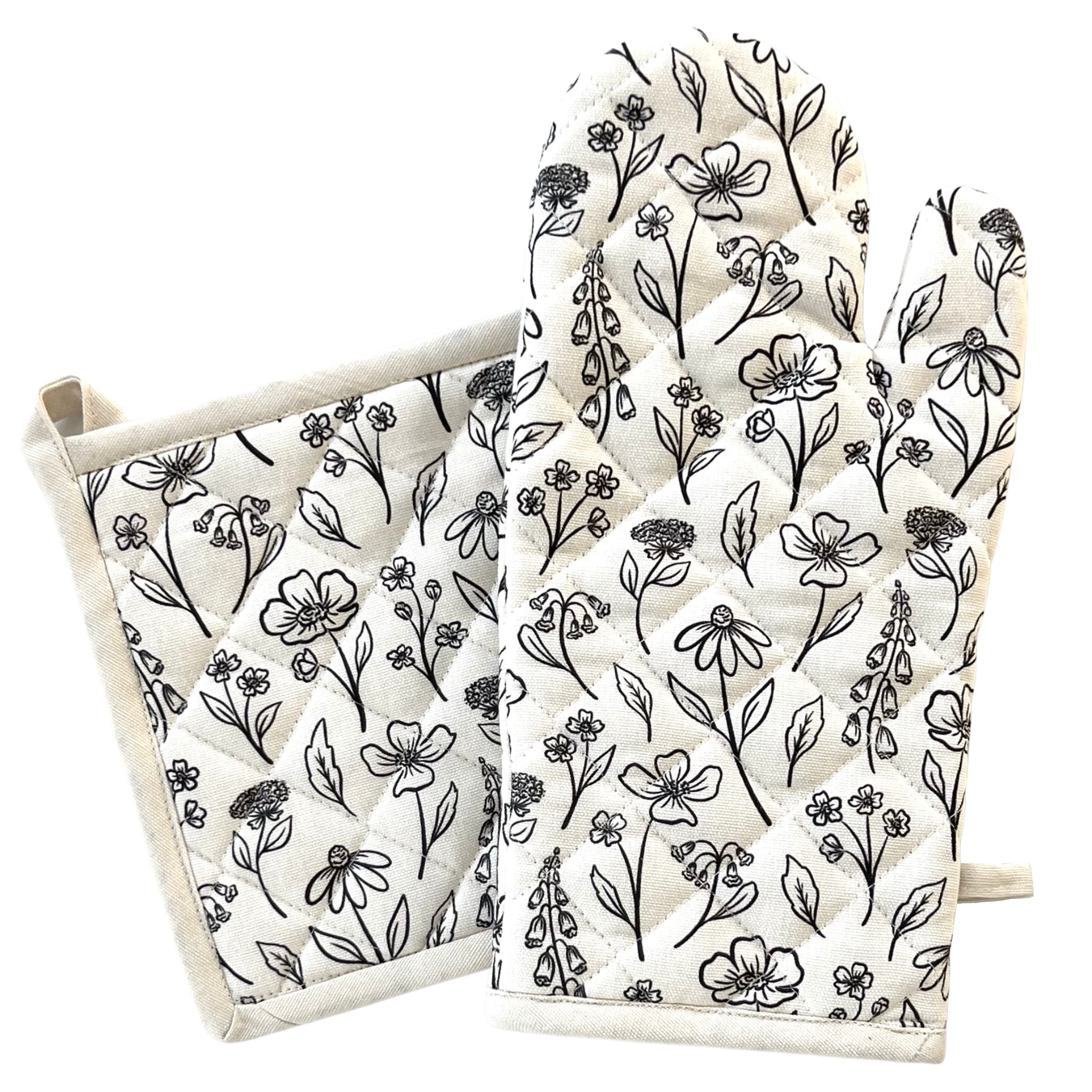 Oven Mitt + Pot Holder Set  | Pressed Floral