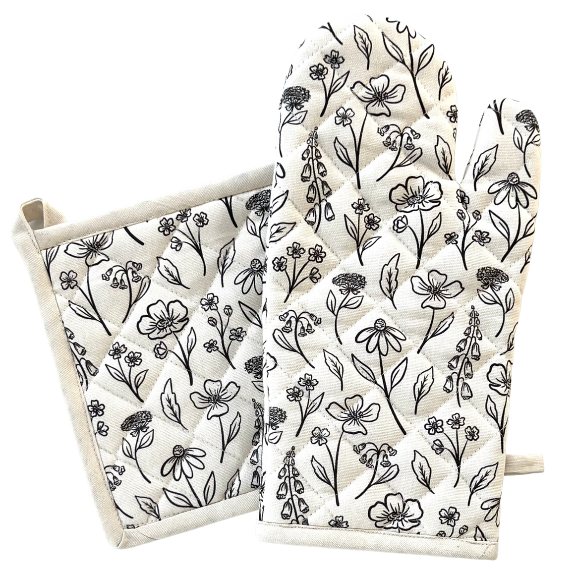 Oven Mitt + Pot Holder Set  | Pressed Floral