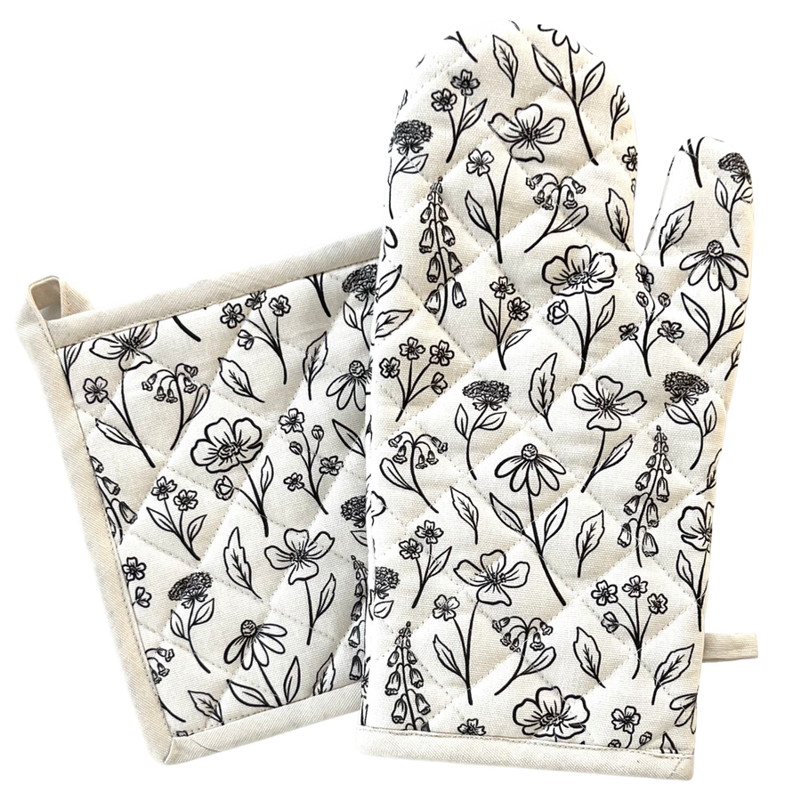Oven Mitt + Pot Holder Set  | Pressed Floral