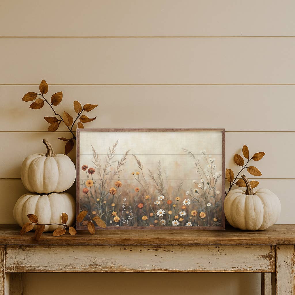 Fall Field w/Mums & Daisies Framed Art | 16 x 10