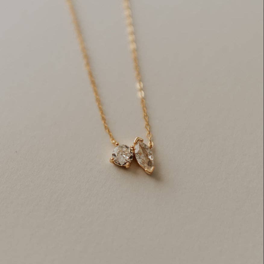 Sloane Two Stone Diamond Necklace | Silver