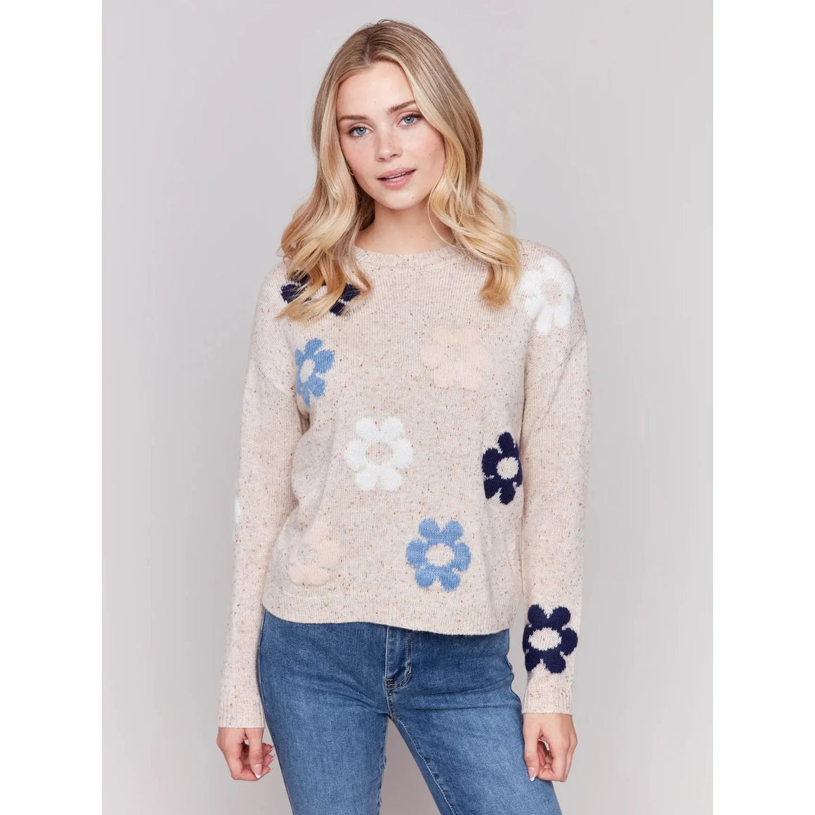 Neps Yarn Knit Flower Sweater