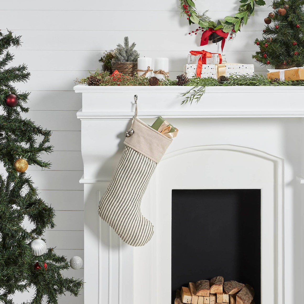 Sawyer Mill Ticking Stripe Stocking | Charcoal