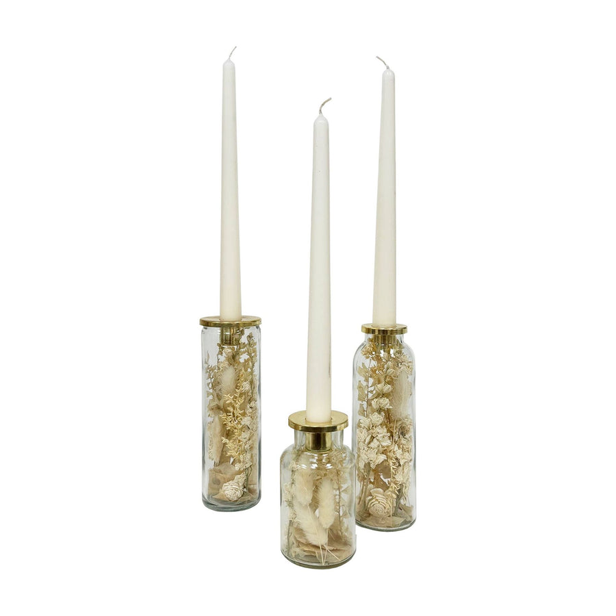 Botanical Taper Candle Holder: Curved Shape | White Blossoms