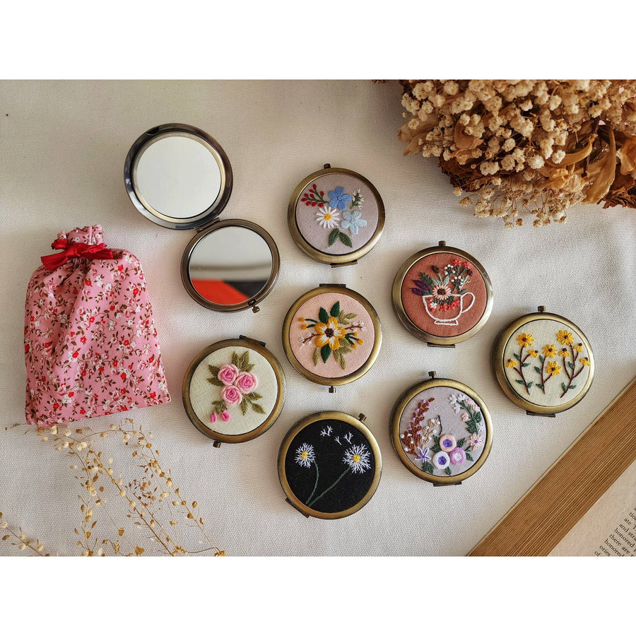 Embroidered Compact Mirror | Flower cup