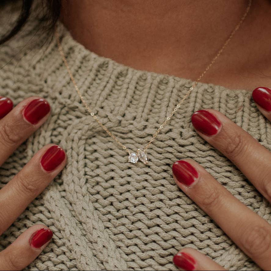 Sloane Two Stone Diamond Necklace | Silver